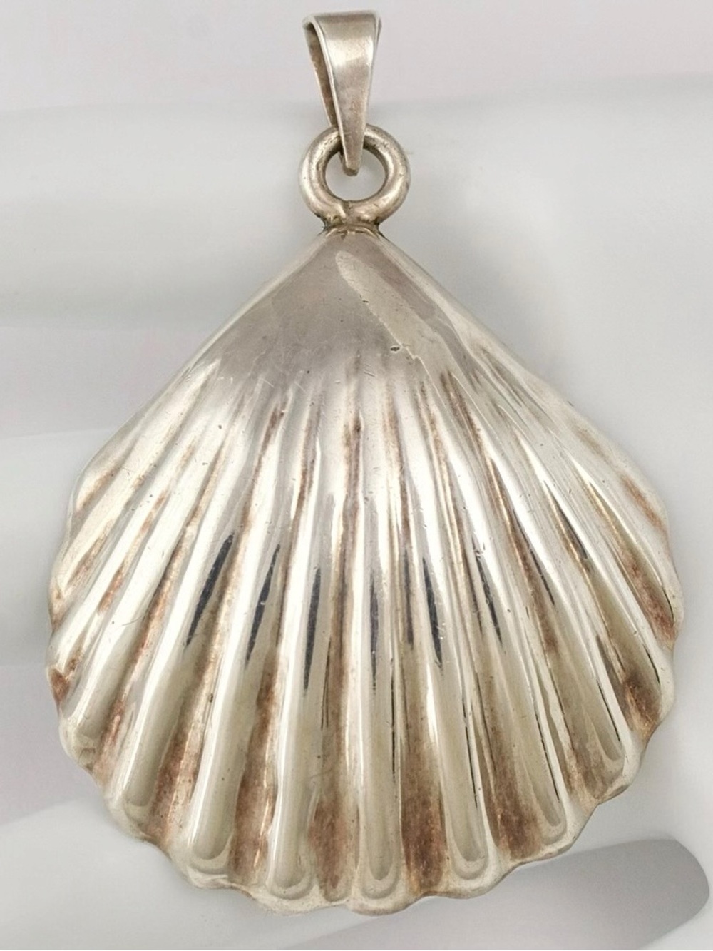 Vintage Sterling Silver Seashell Necklace Pendant Large Cast Scallop Shell